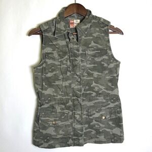 RuffHewn Womens Camo Utility Vest Green Camouflage Cotton Full Zip Small